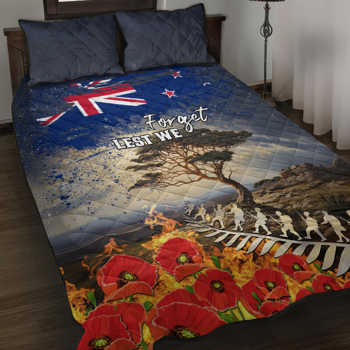 New Zealand ANZAC Day Quilt Bed Set The Lonesome Pine With Soldier Fern LT05 Blue - Polynesian Pride