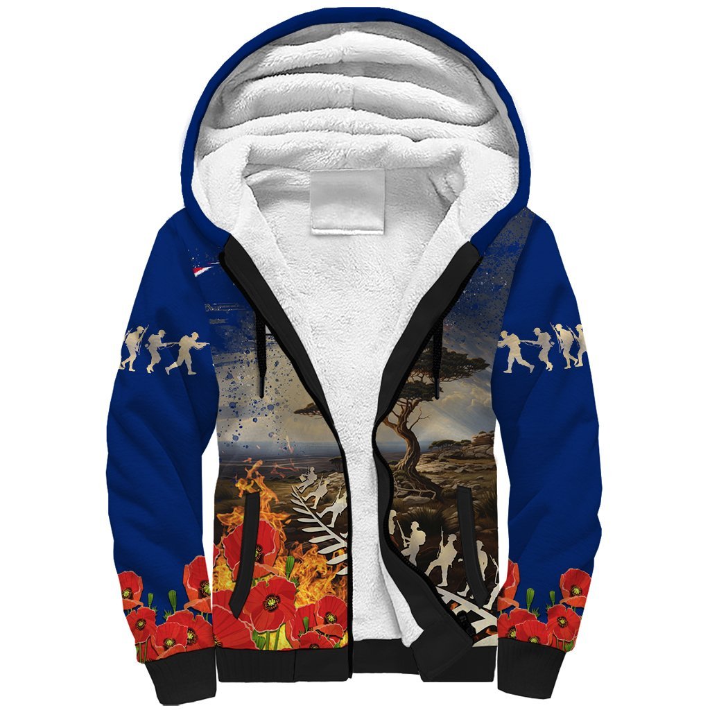 New Zealand ANZAC Day Sherpa Hoodie The Lonesome Pine With Soldier Fern LT05 Unisex Blue - Polynesian Pride
