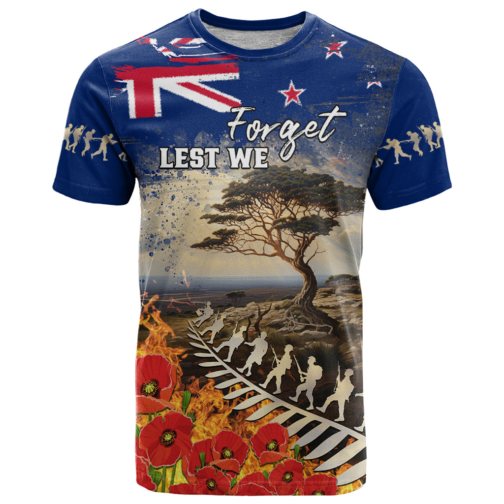 New Zealand ANZAC Day T-Shirt - The Lonesome Pine With Soldier Fern LT05 Blue - Polynesian Pride