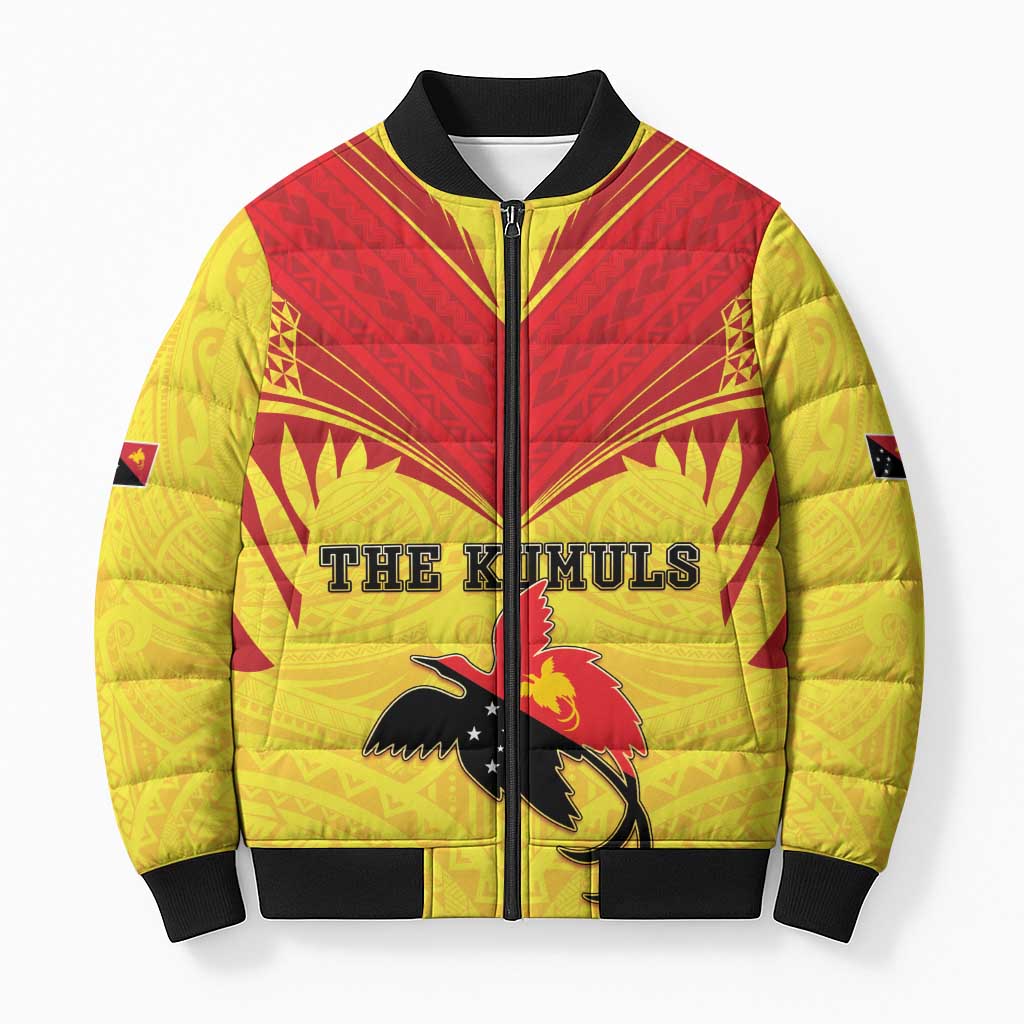 Papua New Guinea Rugby Custom Bomber Puffer Jacket Kumuls Heritage LT05 Unisex Yellow - Polynesian Pride