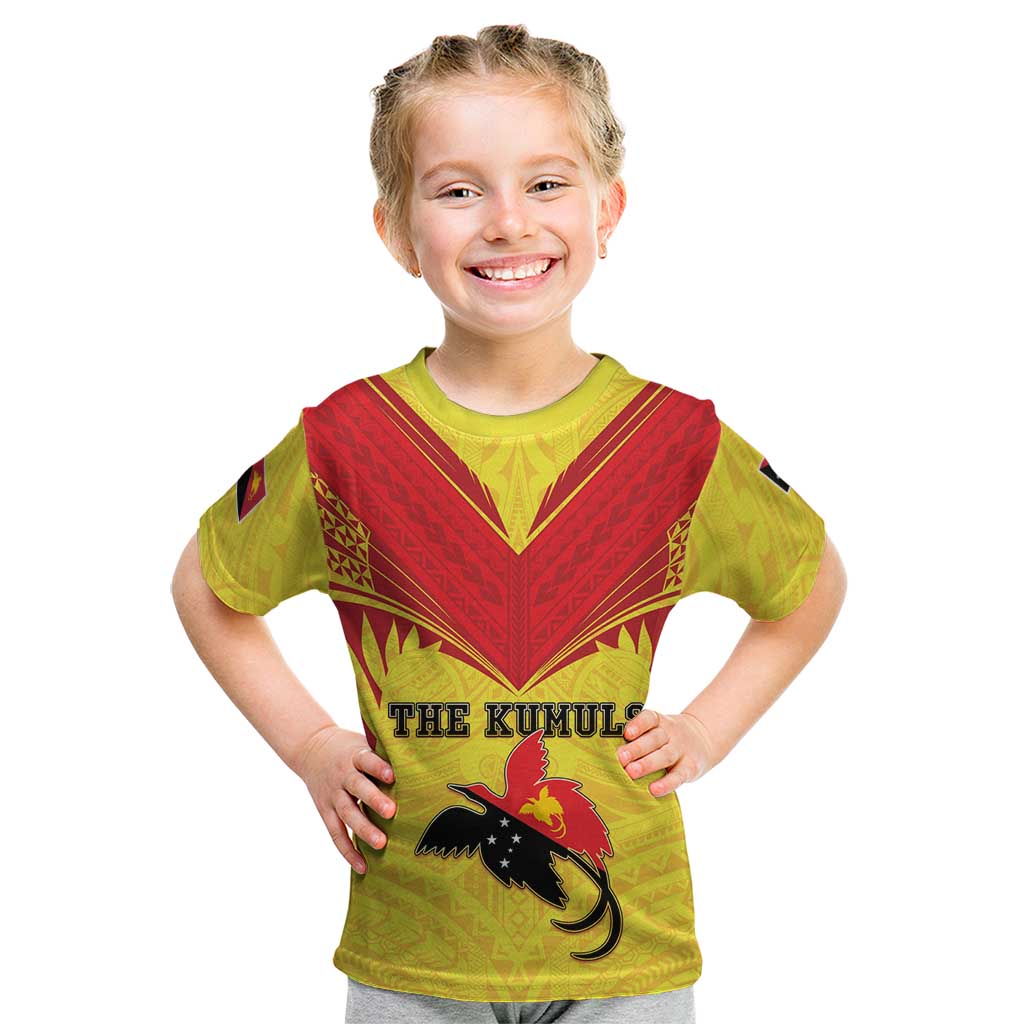 Papua New Guinea Rugby Custom Kid T Shirt Kumuls Heritage LT05 Yellow - Polynesian Pride