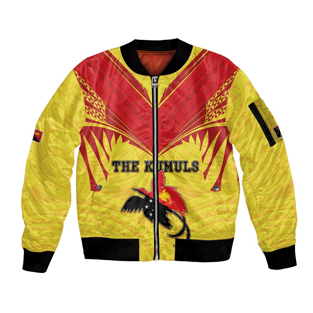 Papua New Guinea Rugby Custom Sleeve Zip Bomber Jacket Kumuls Heritage LT05 Unisex Yellow - Polynesian Pride