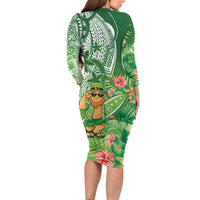 Aloha Hawaii St Patrick's Day Long Sleeve Bodycon Dress Polynesian Style LT05 - Polynesian Pride