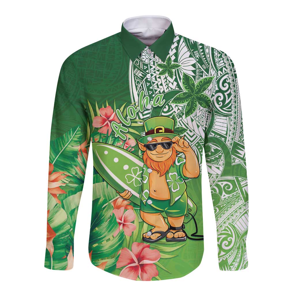 Aloha Hawaii St Patrick's Day Long Sleeve Button Shirt Polynesian Style LT05 Unisex Green - Polynesian Pride