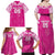 New Zealand Fern Women Rugby Custom Family Matching Off Shoulder Maxi Dress and Hawaiian Shirt Pink Maori Pattern