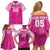 New Zealand Fern Women Rugby Custom Family Matching Off Shoulder Short Dress and Hawaiian Shirt Pink Maori Pattern