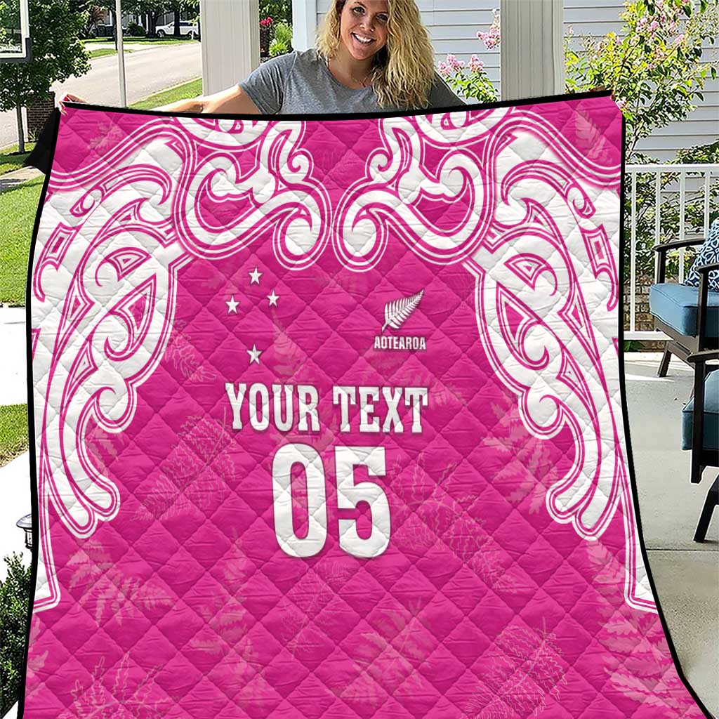 New Zealand Fern Women Rugby Custom Quilt Pink Maori Pattern LT05 Pink - Polynesian Pride