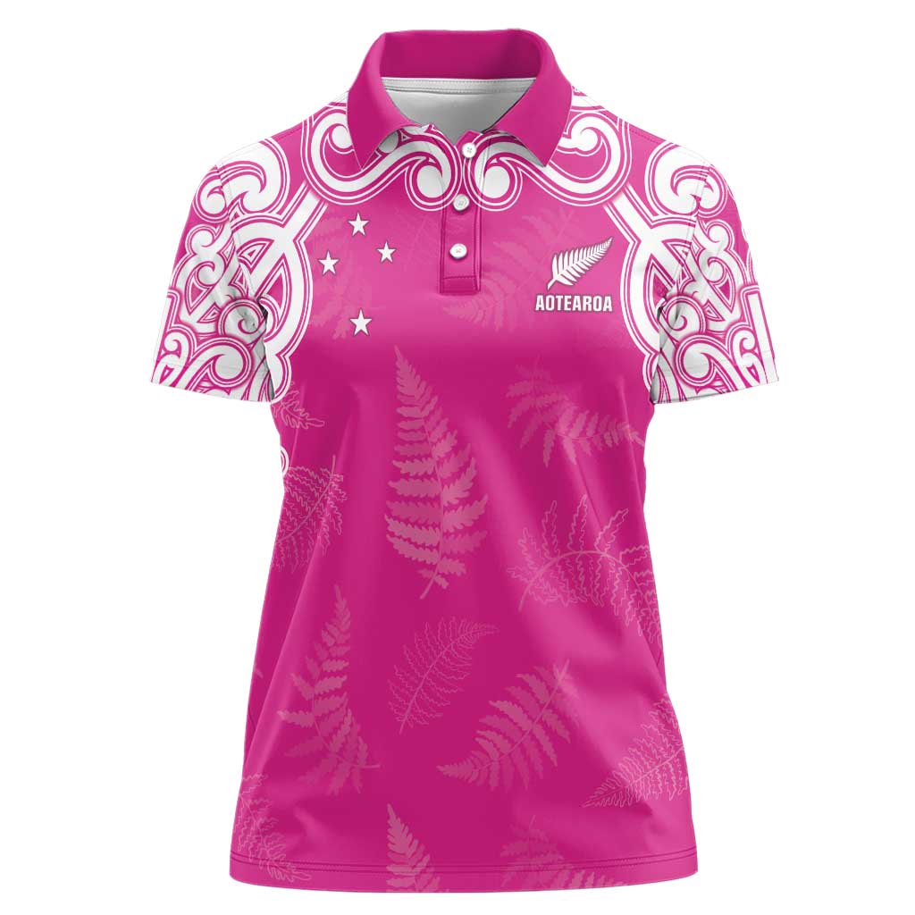 New Zealand Fern Women Rugby Custom Women Polo Shirt Pink Maori Pattern