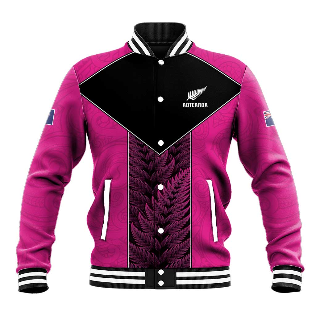New Zealand Fern Rugby Custom Baseball Jacket Pink Maori Pattern LT05 Unisex Pink - Polynesian Pride