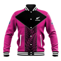 New Zealand Fern Rugby Custom Baseball Jacket Pink Maori Pattern LT05 Unisex Pink - Polynesian Pride
