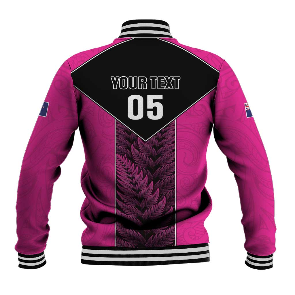 New Zealand Fern Rugby Custom Baseball Jacket Pink Maori Pattern LT05 - Polynesian Pride