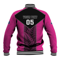 New Zealand Fern Rugby Custom Baseball Jacket Pink Maori Pattern LT05 - Polynesian Pride