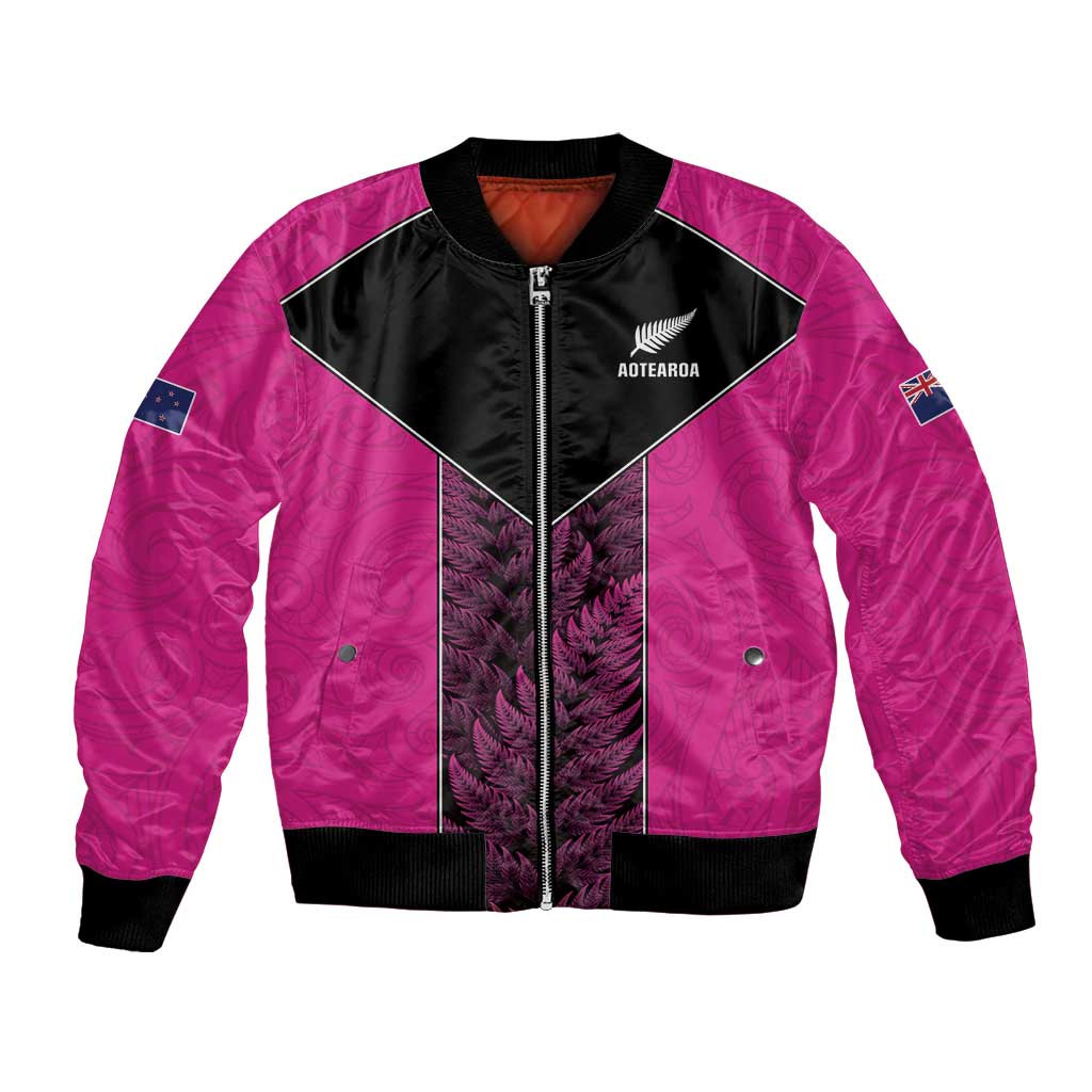 New Zealand Fern Rugby Custom Bomber Jacket Pink Maori Pattern LT05 Unisex Pink - Polynesian Pride