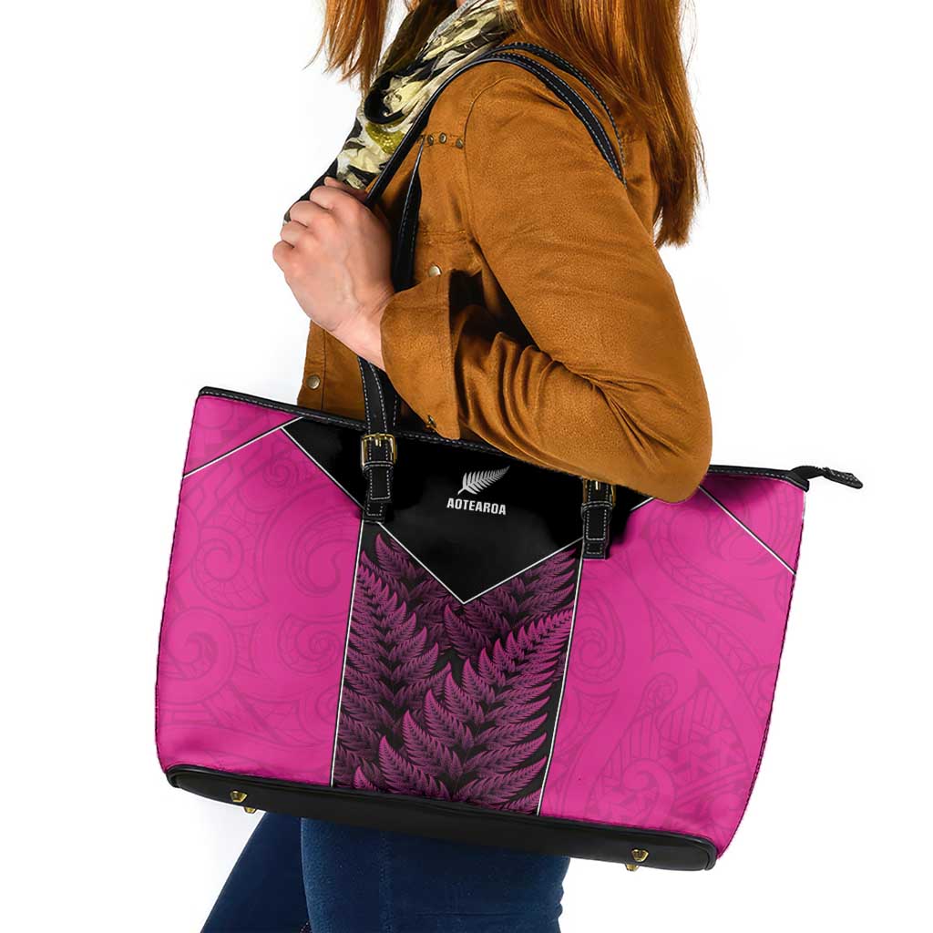 New Zealand Fern Rugby Leather Tote Bag Pink Maori Pattern LT05 Pink - Polynesian Pride