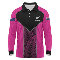 New Zealand Fern Rugby Custom Long Sleeve Polo Shirt Pink Maori Pattern LT05 Pink - Polynesian Pride