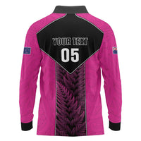 New Zealand Fern Rugby Custom Long Sleeve Polo Shirt Pink Maori Pattern LT05 - Polynesian Pride