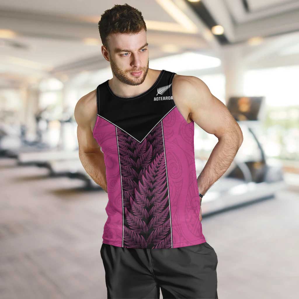 New Zealand Fern Rugby Custom Men Tank Top Pink Maori Pattern