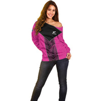 New Zealand Fern Rugby Custom Off Shoulder Sweater Pink Maori Pattern LT05 - Polynesian Pride