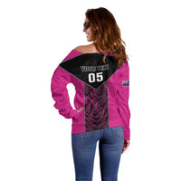 New Zealand Fern Rugby Custom Off Shoulder Sweater Pink Maori Pattern LT05 - Polynesian Pride
