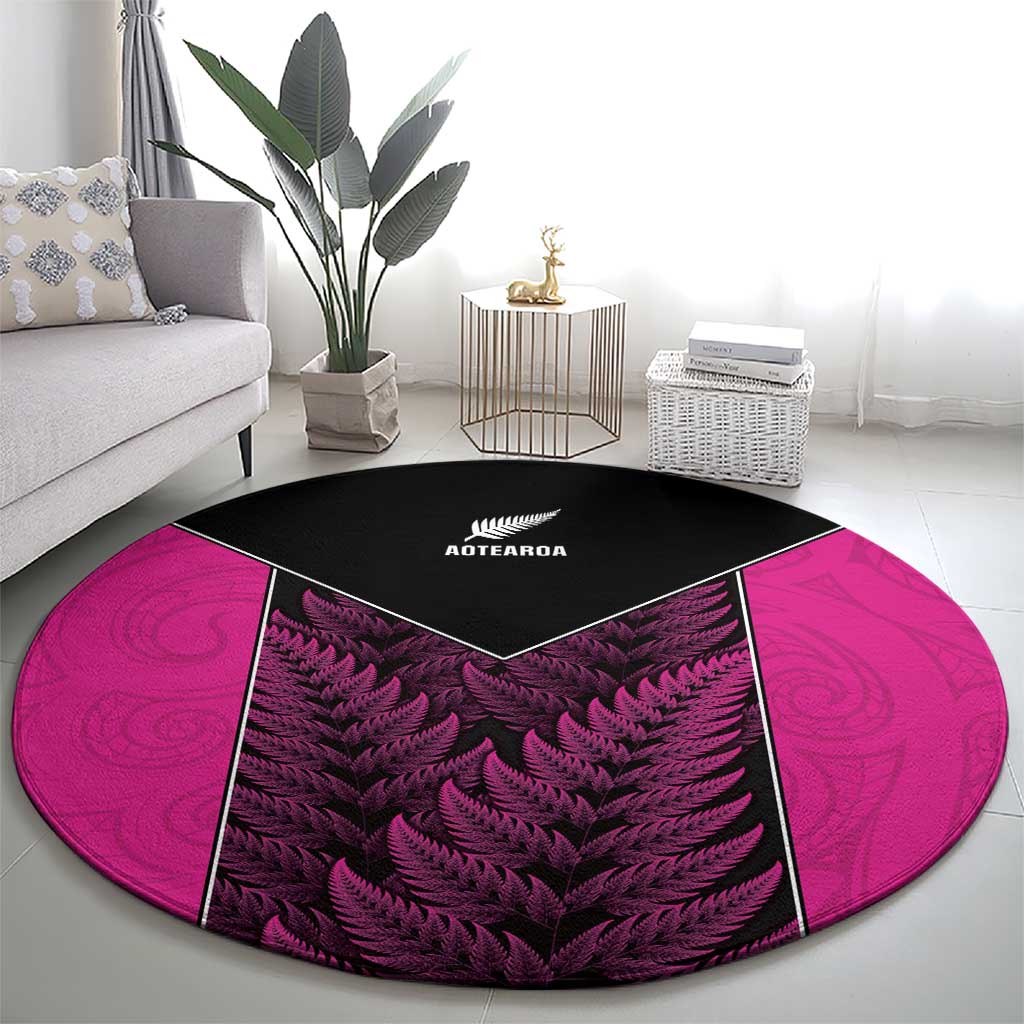 New Zealand Fern Rugby Round Carpet Pink Maori Pattern LT05 - Polynesian Pride
