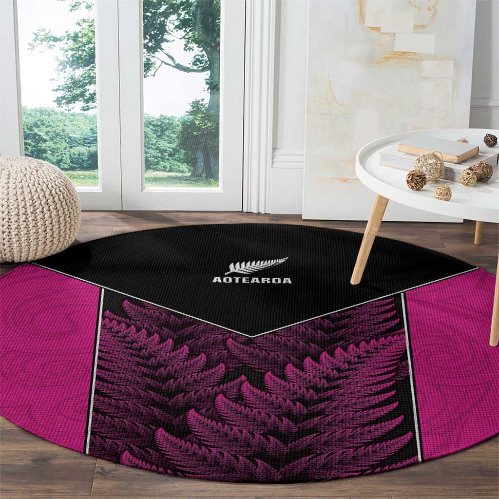 New Zealand Fern Rugby Round Carpet Pink Maori Pattern LT05 - Polynesian Pride