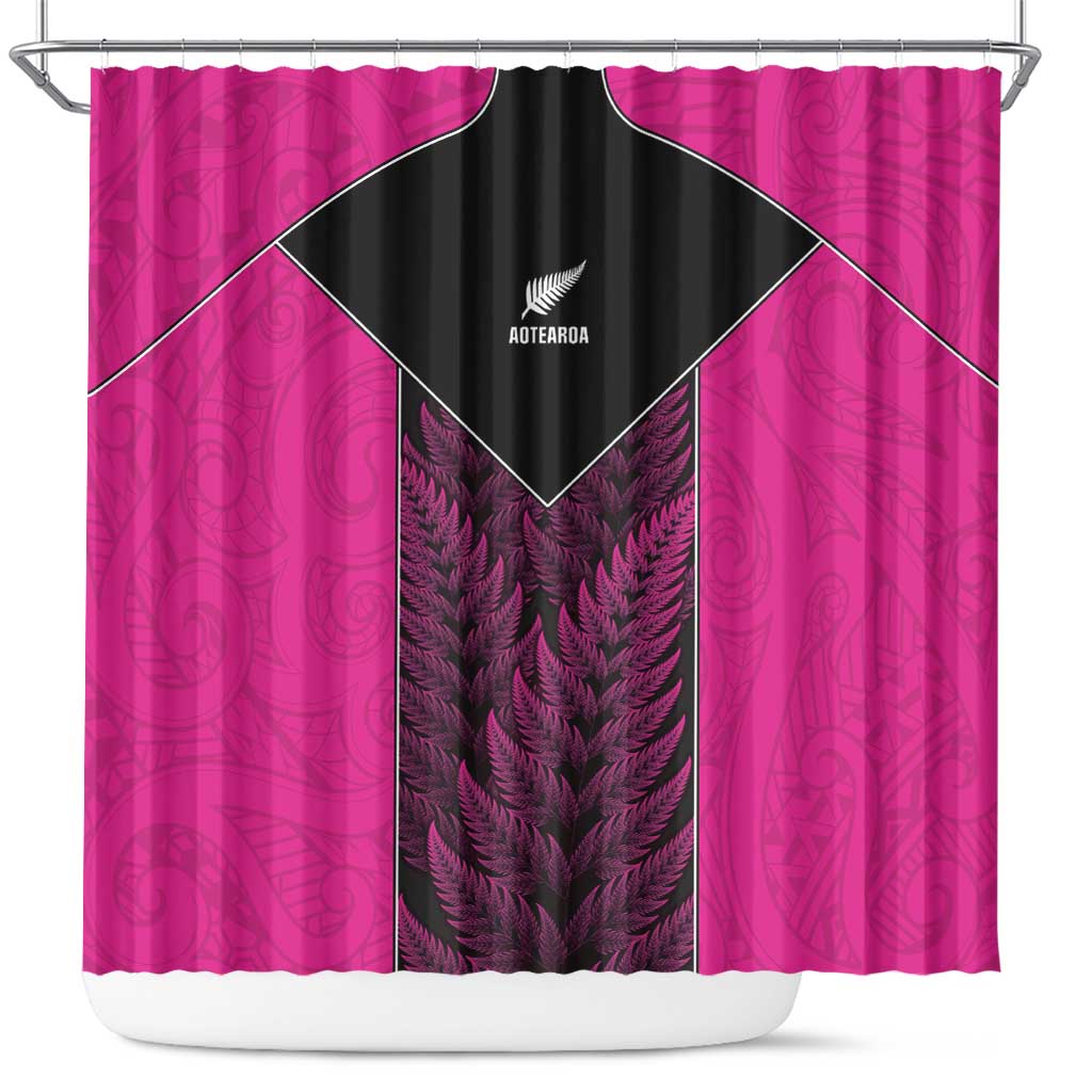 New Zealand Fern Rugby Shower Curtain Pink Maori Pattern LT05 Pink - Polynesian Pride