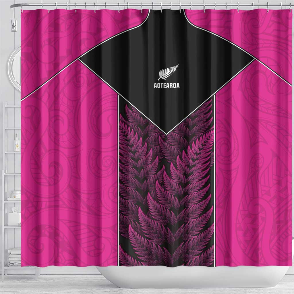 New Zealand Fern Rugby Shower Curtain Pink Maori Pattern LT05 - Polynesian Pride