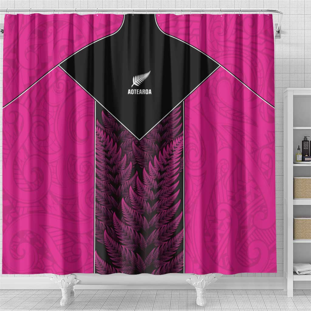 New Zealand Fern Rugby Shower Curtain Pink Maori Pattern LT05 - Polynesian Pride