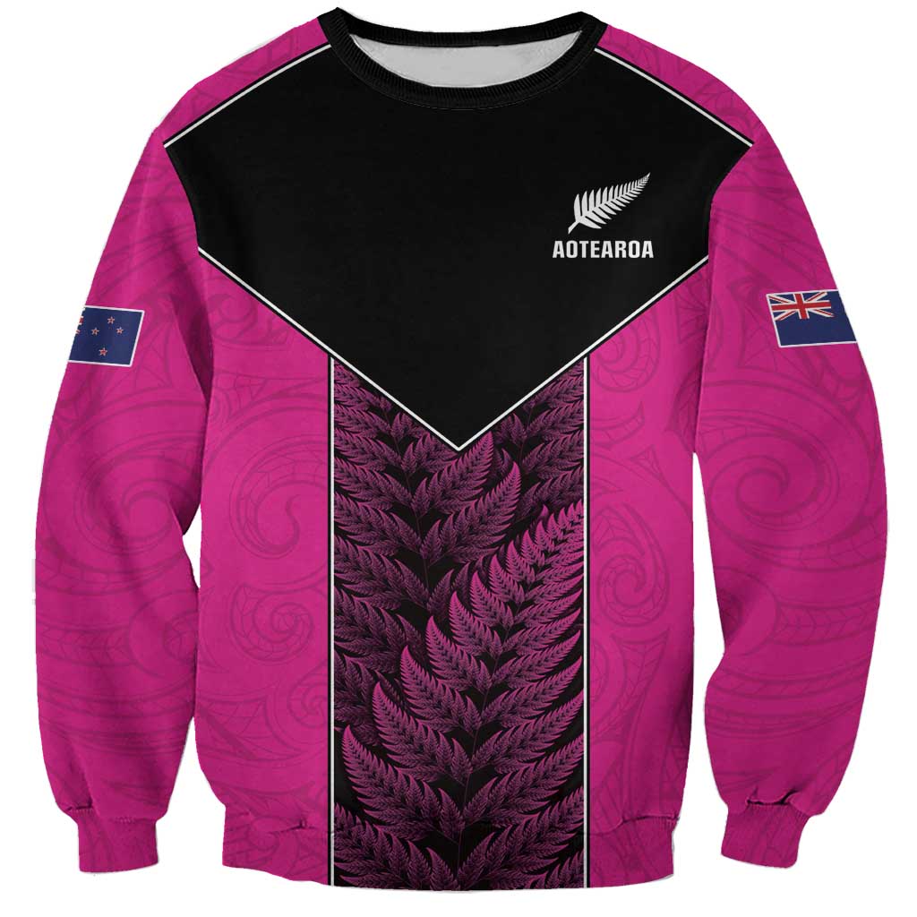 New Zealand Fern Rugby Custom Sweatshirt Pink Maori Pattern LT05 Unisex Pink - Polynesian Pride