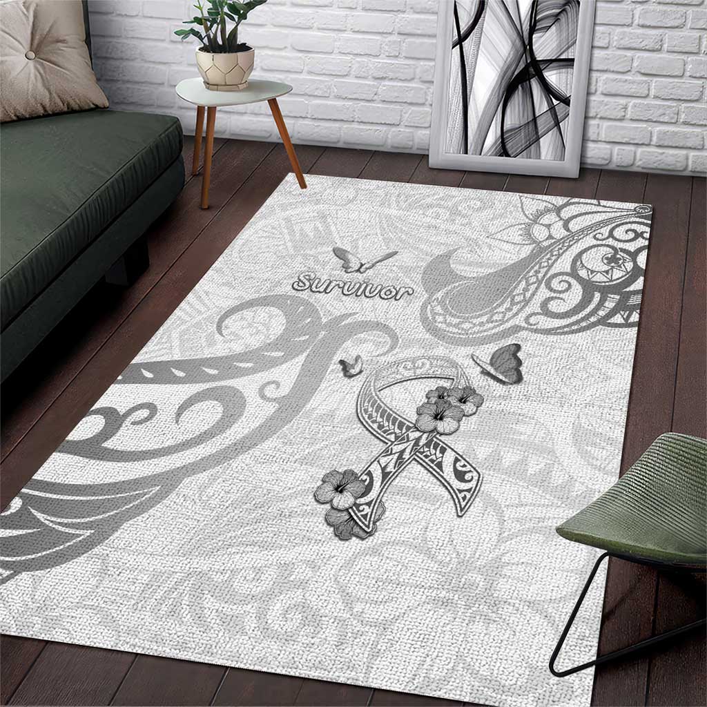 Brain Cancer Awareness Area Rug Ribbon Polynesian Pattern LT05 White - Polynesian Pride