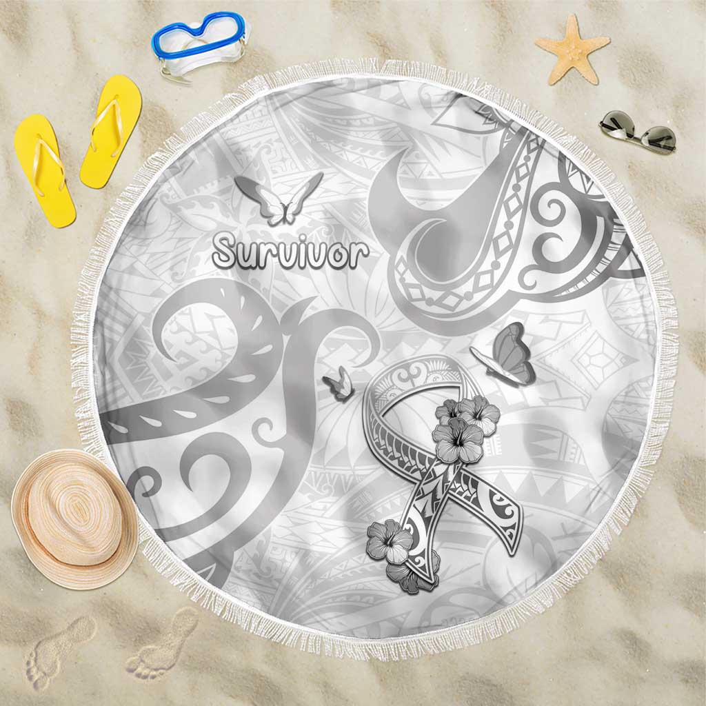 Brain Cancer Awareness Beach Blanket Ribbon Polynesian Pattern LT05 One Size 150cm White - Polynesian Pride