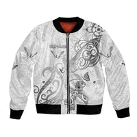 Personalised Brain Cancer Awareness Bomber Jacket Ribbon Polynesian Pattern LT05 Unisex White - Polynesian Pride