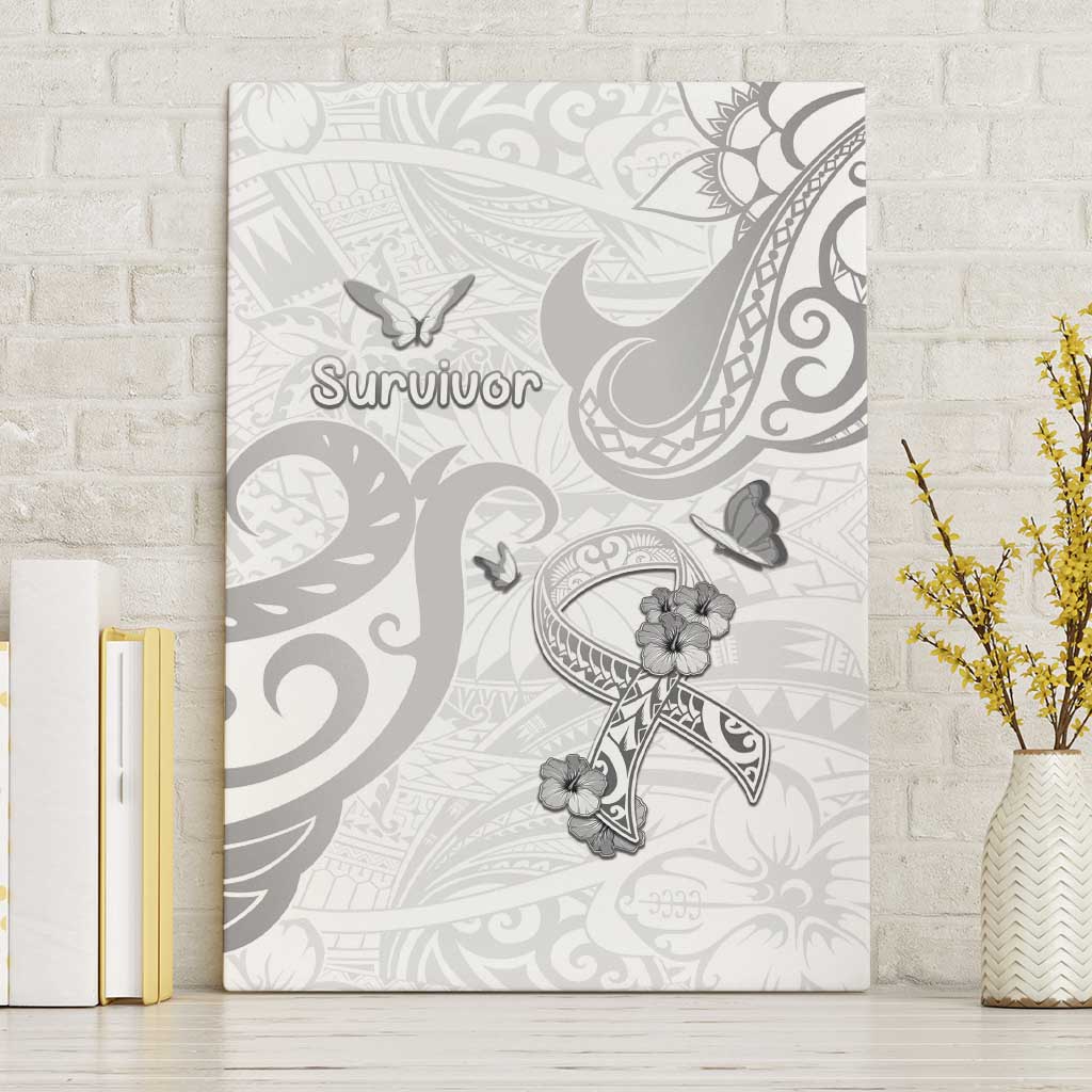 Brain Cancer Awareness Canvas Wall Art Ribbon Polynesian Pattern LT05 Without Frame White - Polynesian Pride