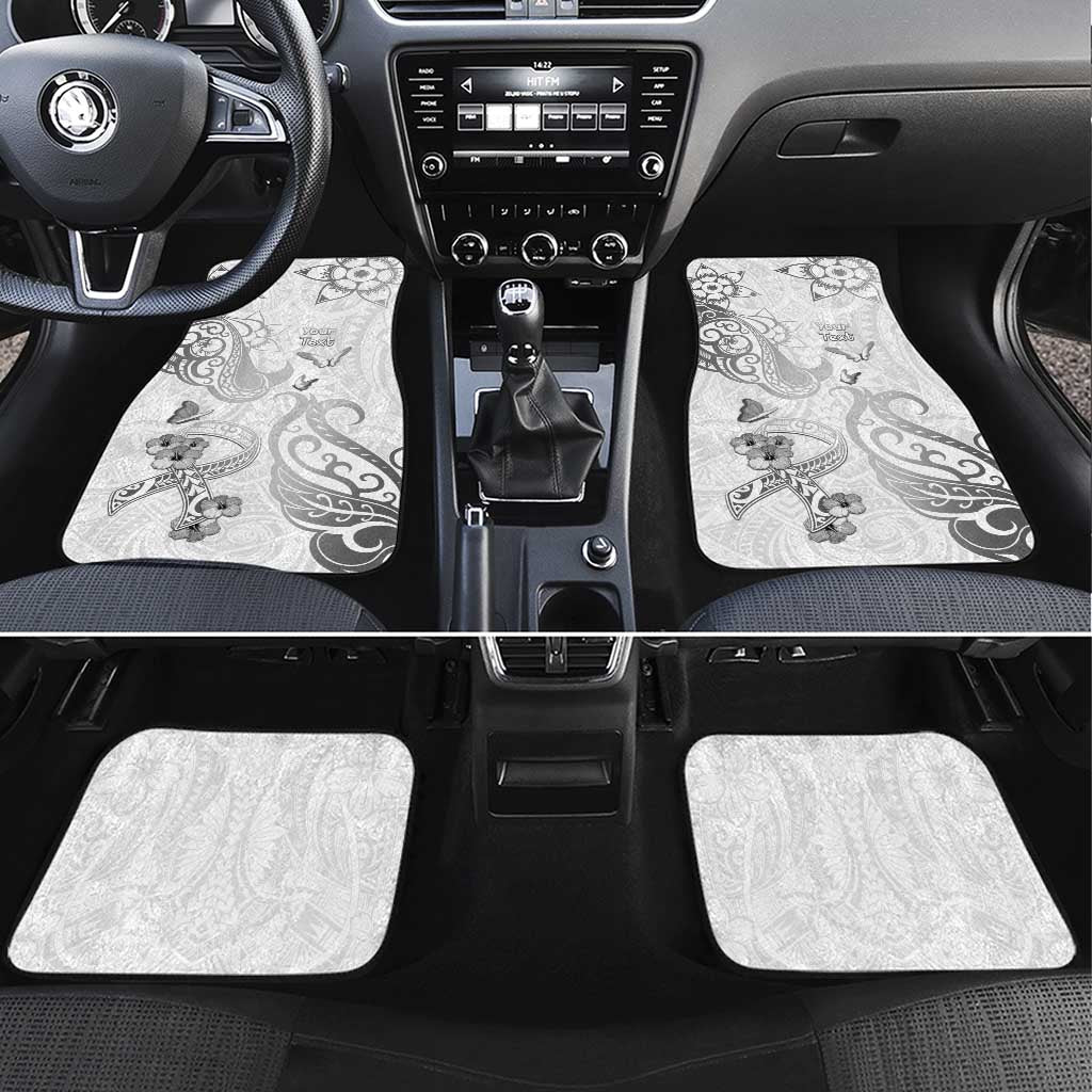 Brain Cancer Awareness Car Mats Ribbon Polynesian Pattern LT05 Set 4pcs White - Polynesian Pride