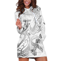 Personalised Brain Cancer Awareness Hoodie Dress Ribbon Polynesian Pattern LT05 White - Polynesian Pride