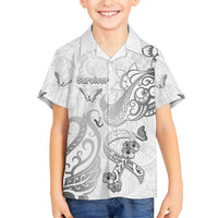 Personalised Brain Cancer Awareness Kid Hawaiian Shirt Ribbon Polynesian Pattern LT05 Kid White - Polynesian Pride