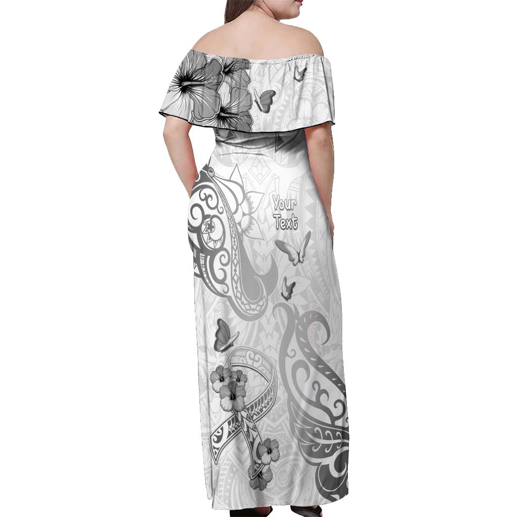 Personalised Brain Cancer Awareness Off Shoulder Maxi Dress Ribbon Polynesian Pattern LT05 - Polynesian Pride