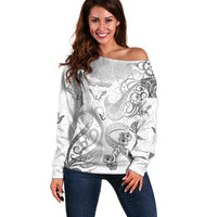 Personalised Brain Cancer Awareness Off Shoulder Sweater Ribbon Polynesian Pattern LT05 Women White - Polynesian Pride