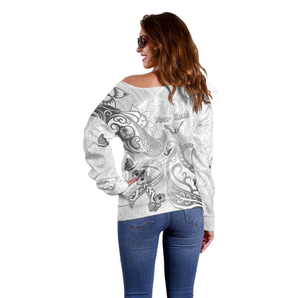 Personalised Brain Cancer Awareness Off Shoulder Sweater Ribbon Polynesian Pattern LT05 - Polynesian Pride