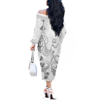 Personalised Brain Cancer Awareness Off The Shoulder Long Sleeve Dress Ribbon Polynesian Pattern LT05 - Polynesian Pride