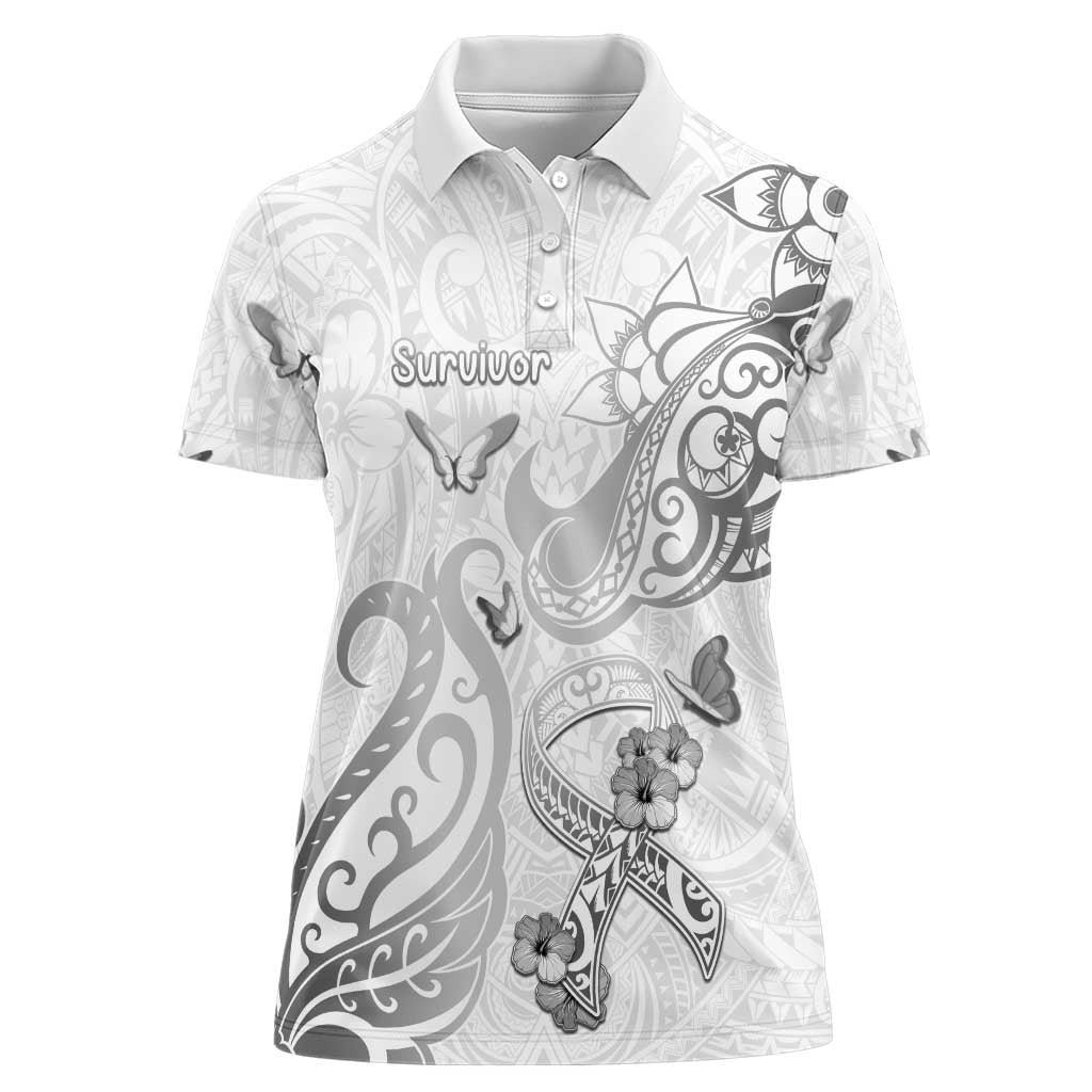 Personalised Brain Cancer Awareness Women Polo Shirt Ribbon Polynesian Pattern