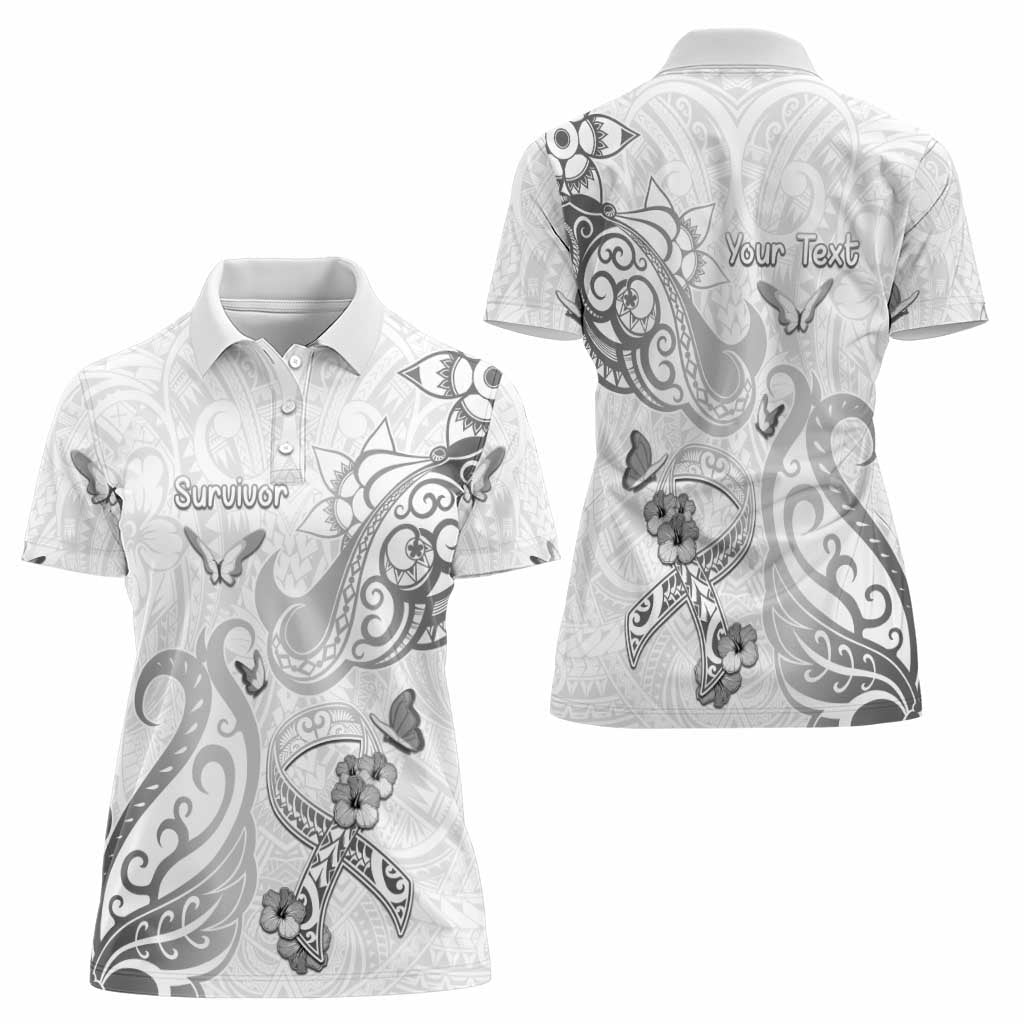 Personalised Brain Cancer Awareness Women Polo Shirt Ribbon Polynesian Pattern LT05 - Polynesian Pride