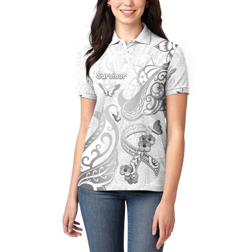 Personalised Brain Cancer Awareness Women Polo Shirt Ribbon Polynesian Pattern LT05 - Polynesian Pride