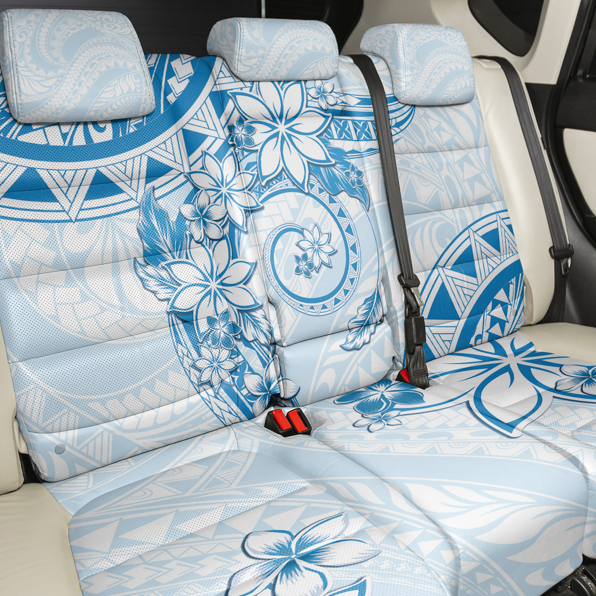 Polynesian Pattern With Plumeria Flowers Back Car Seat Cover Blue LT05 - Polynesian Pride