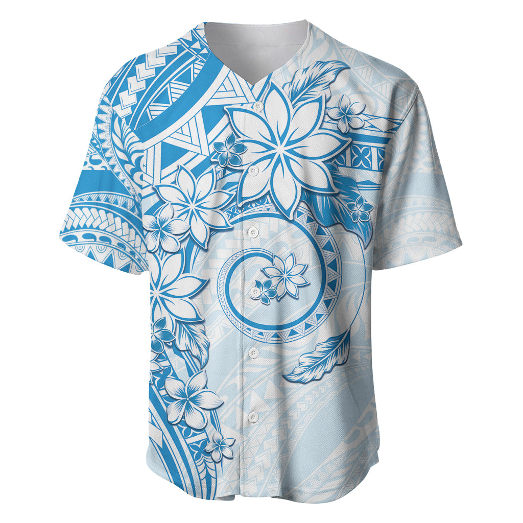 Polynesian Pattern With Plumeria Flowers Baseball Jersey Blue LT05 Blue - Polynesian Pride
