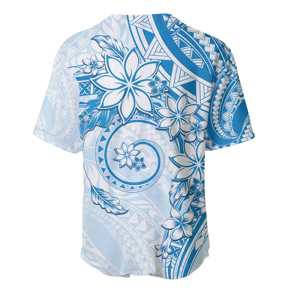 Polynesian Pattern With Plumeria Flowers Baseball Jersey Blue LT05 - Polynesian Pride