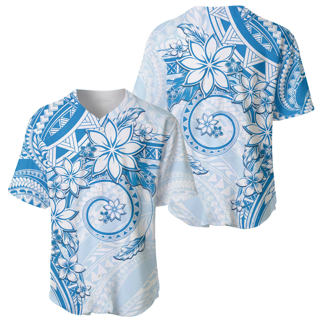 Polynesian Pattern With Plumeria Flowers Baseball Jersey Blue LT05 - Polynesian Pride