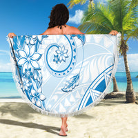 Polynesian Pattern With Plumeria Flowers Beach Blanket Blue LT05 - Polynesian Pride