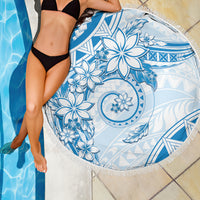 Polynesian Pattern With Plumeria Flowers Beach Blanket Blue LT05 - Polynesian Pride