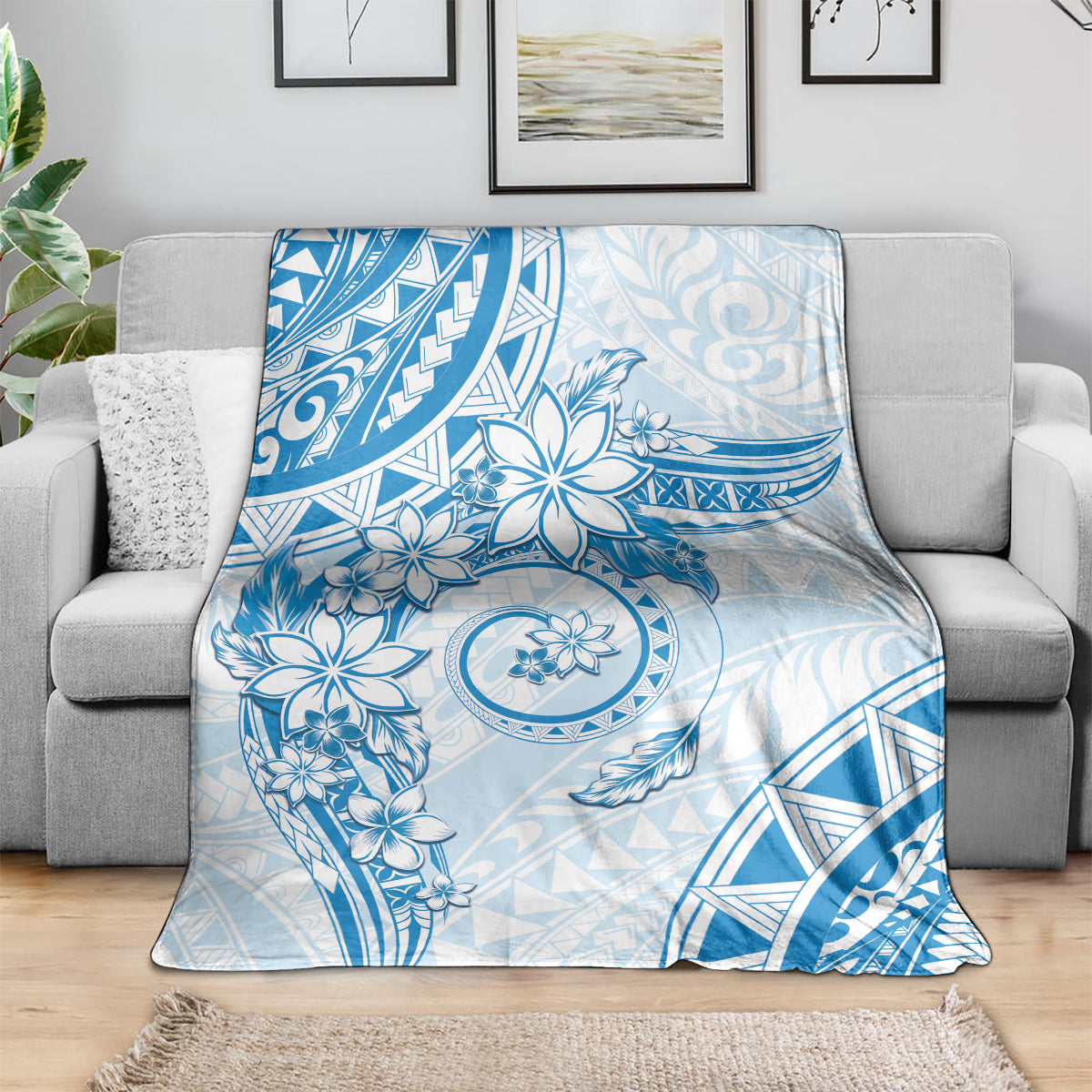 Polynesian Pattern With Plumeria Flowers Blanket Blue LT05 - Polynesian Pride